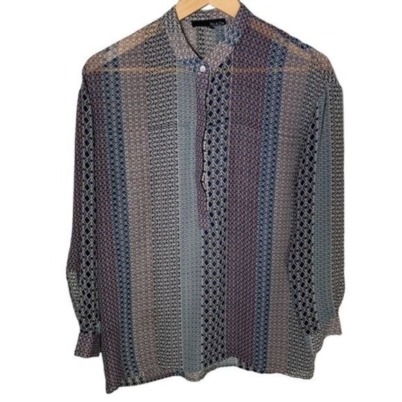 Anthropologie Ro & De XS Sheer Blouse Long Sleeve Gray Blue Boho Casual Top - Picture 1 of 12